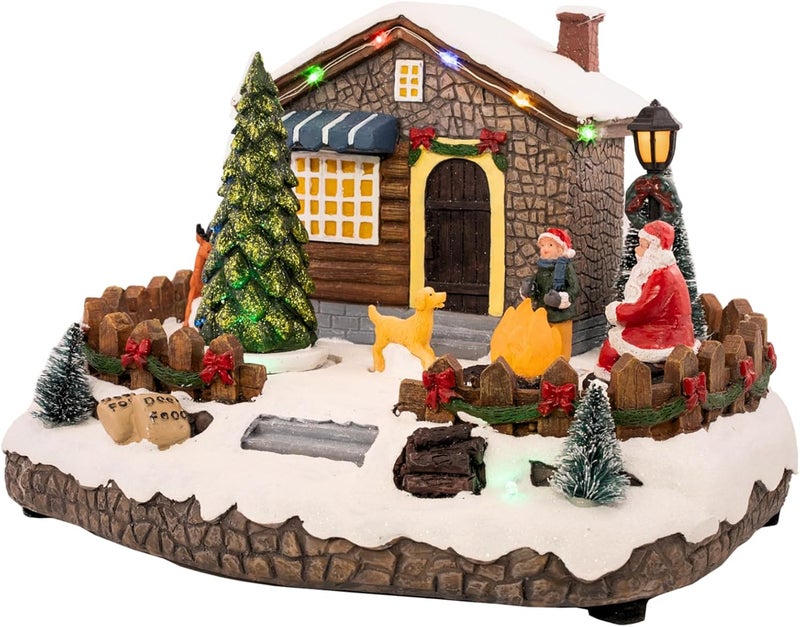 FG Square Christmas Village Animated Santa's Getaway | Christmas House Collection Accessories Figurines for Decorations and Gift | Motion and Sound with Multicolor LED Lights - Image 1